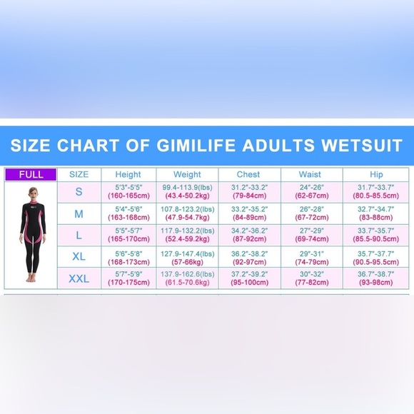 Gimilife Neoprene 3MM Full Body Wetsuit Black Pink Back Zip Women’s size M NEW - Picture 14 of 16